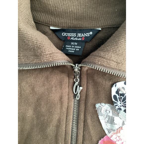 Guess Vintage Brown Floral High Neck Full Zip Sweater - Picture 4 of 4